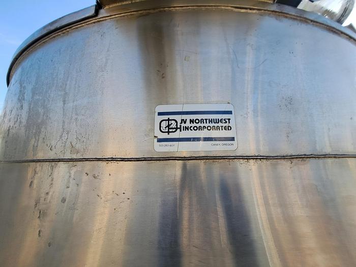 Used Tank, 1,300 Gallon, 316 Stainless Steel, Dish Bottom, JV Northwest, #5991309