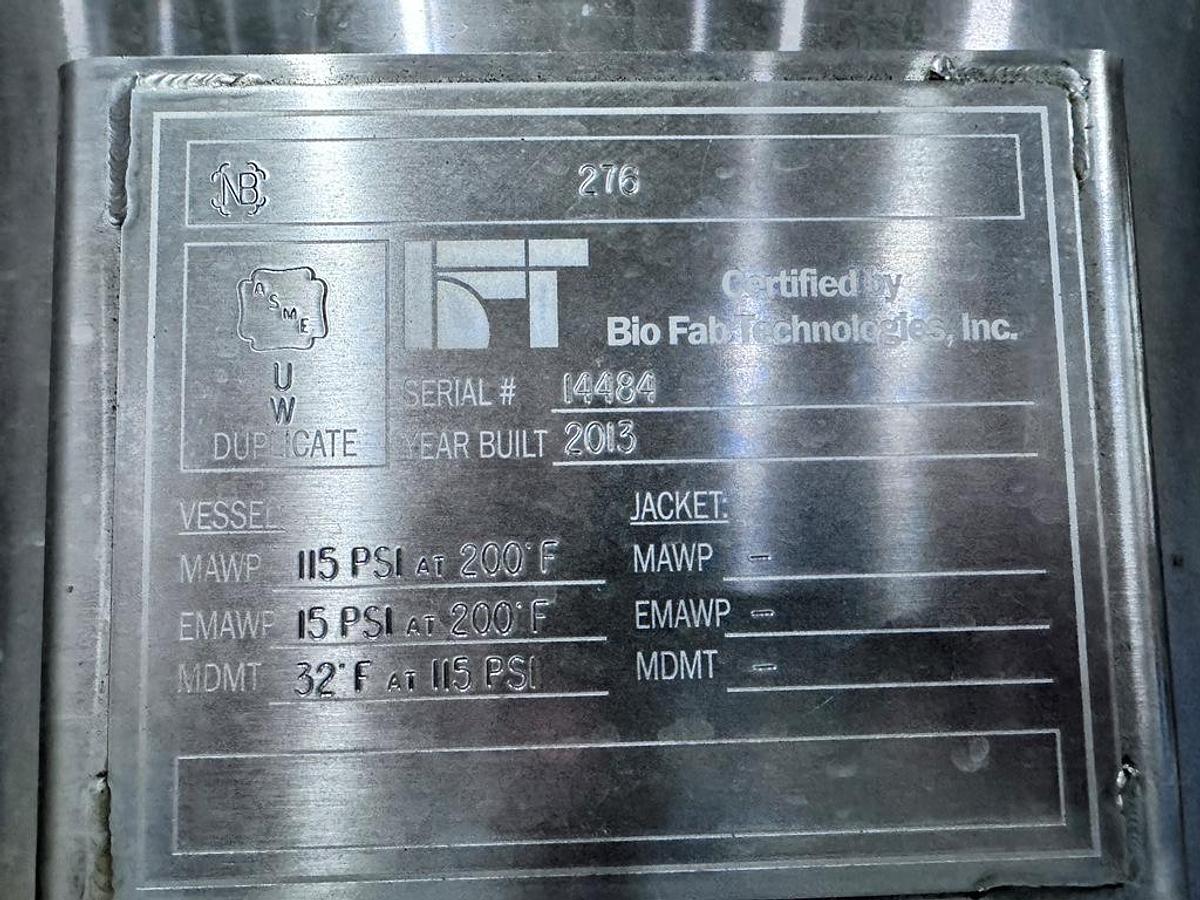 Used Tank, 100 Gallon, Stainless Steel, 115 PSI, Bio-Fab, Skid with Pump, #5991806