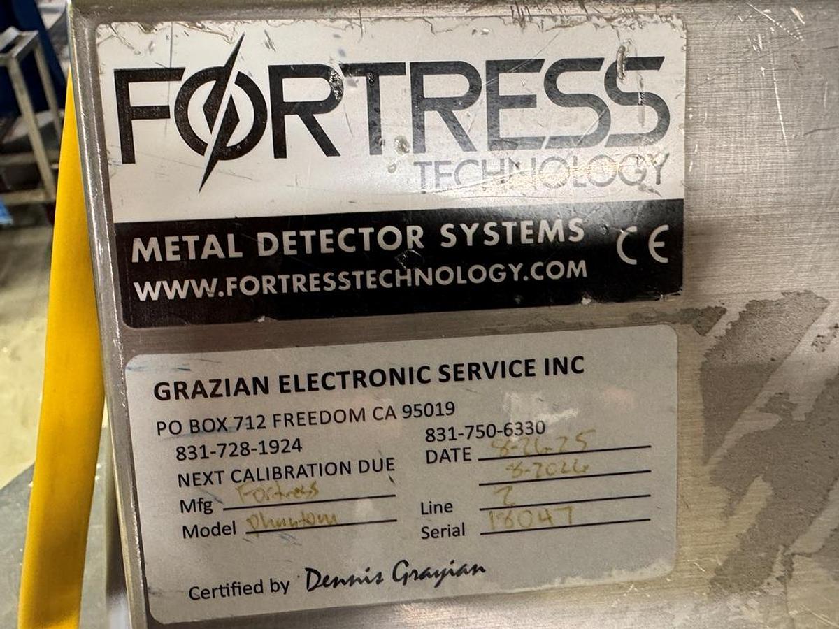Used Detector, Metal, 15" x 13.5", Fortress, Stealth, Stainless Steel, Belt Conveyor #5991850