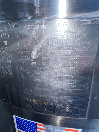 Used Tank, 26 Gallon (100-Liter), 316L Stainless Steel, Jacketed, Precision Stainless #S745108