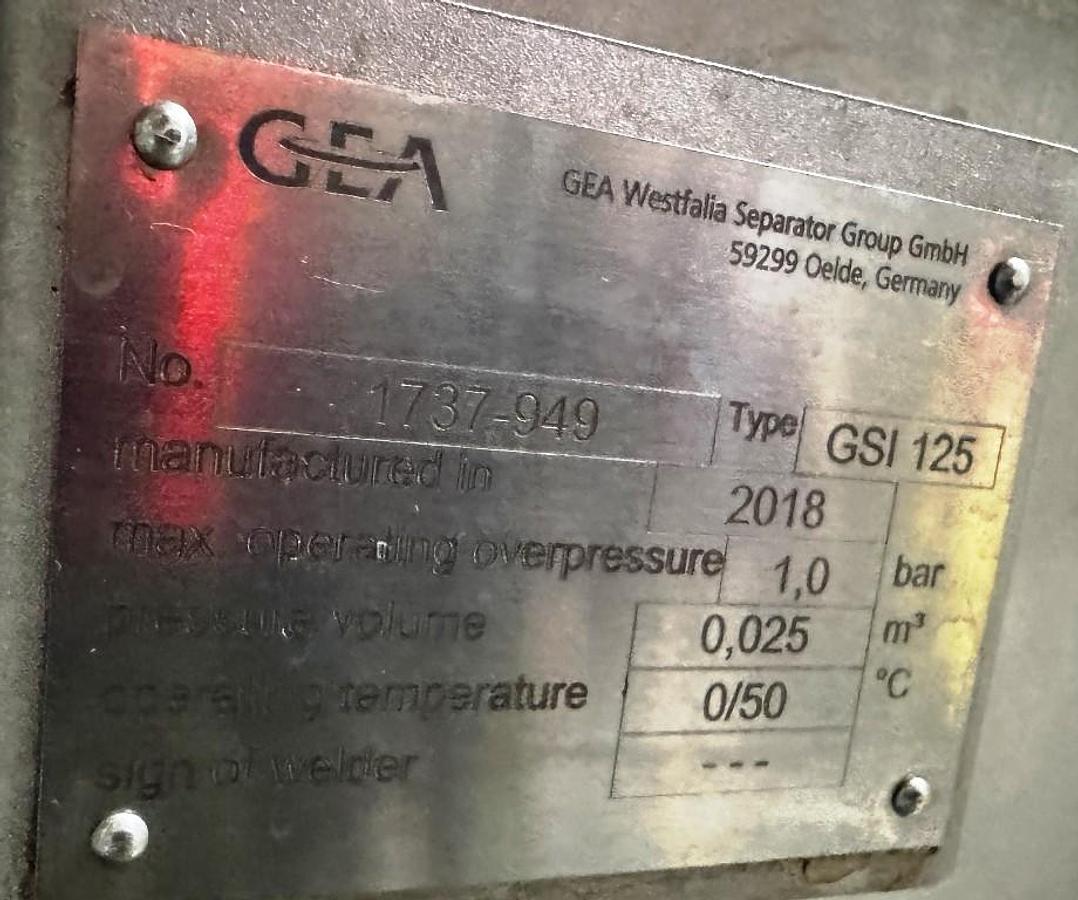 Used Centrifuge, GEA, Model GSI 125-06-772, Disc Stack Clarifier, Stainless Steel, #5991626