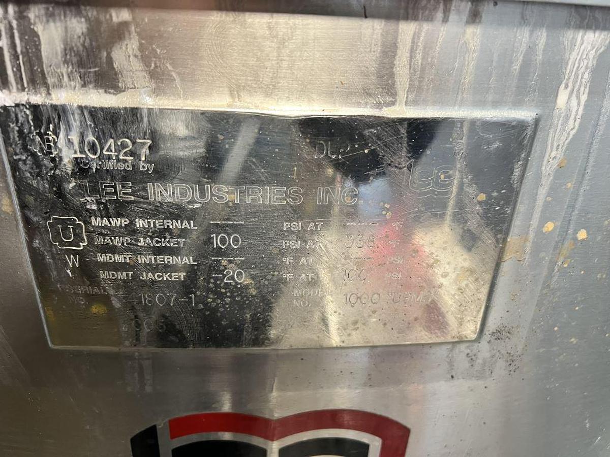 Used Tank, 1,000 Gallon, 316L Stainless Steel, Double Motion, Jacketed, Scraper Agitated Tank, #5991742
