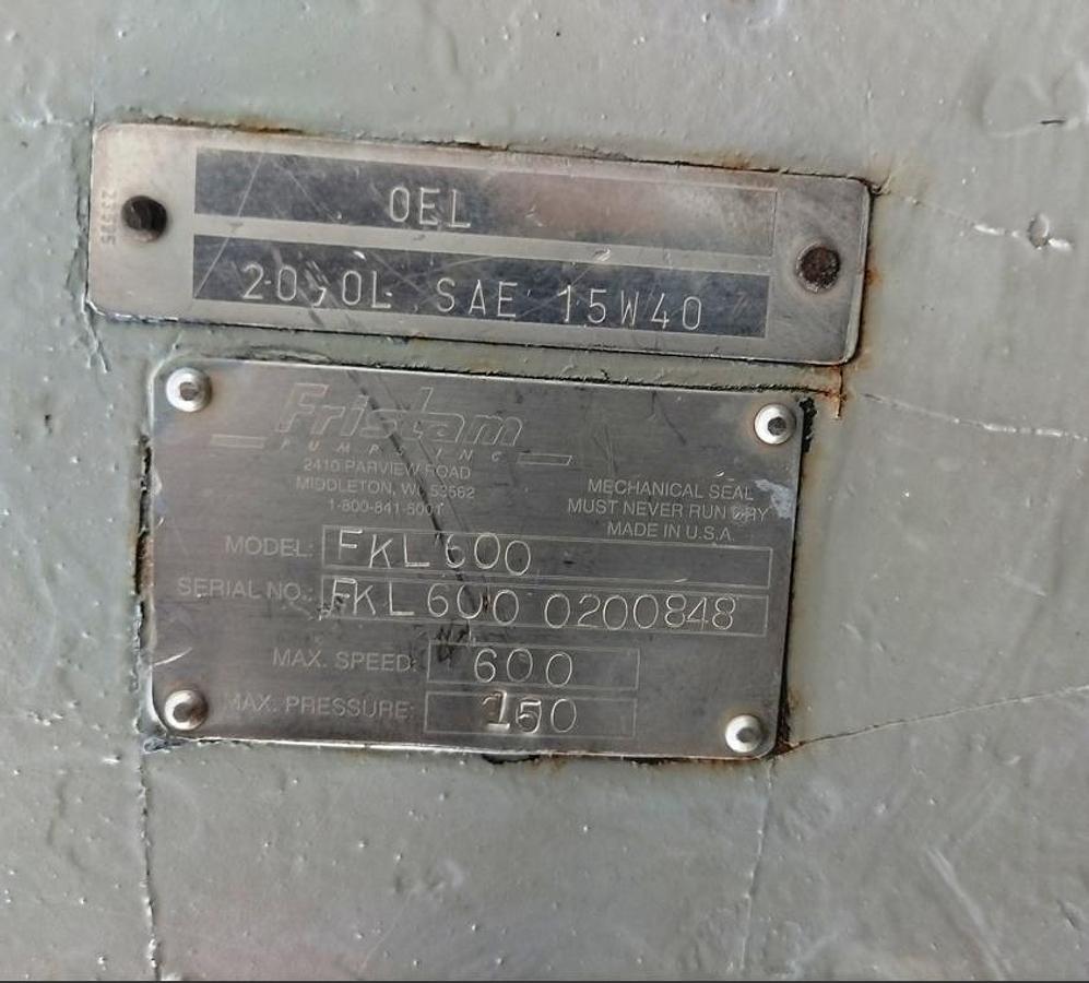 Used Pump, Positive, Fristam FKL 600, 75 HP, 7" In/Out, Flanged, #5991931