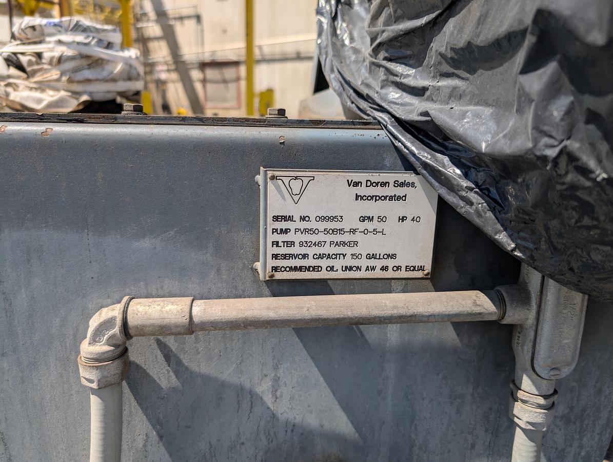 Used Hydraulic Powerpack, 40 HP, Van Doren, 150 Gallon, Parker Pump, #5991595
