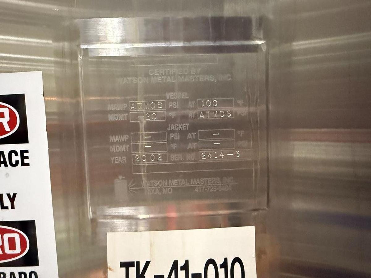 Used Tank, 10,000 Gallon, Watson Metal Masters, Agitated, Stainless Steel, Insulated, Qty 3, #5991624