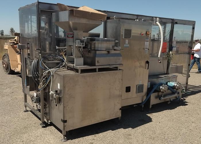 Used Filamatic 2-Head Cubitainer Filler and Capper with Conveyor #C744960