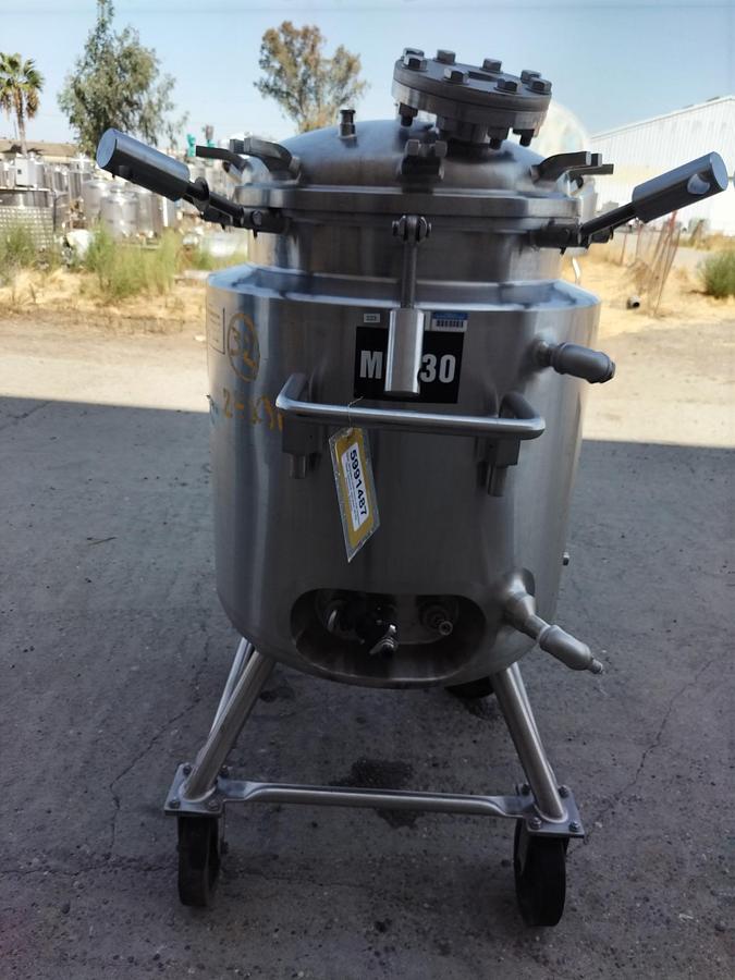 Used Tank, 39 Gallon (150 Liter), 316 Stainless Steel, Jacketed, Agitated, 45 PSI, Precision Stainless, #5991487