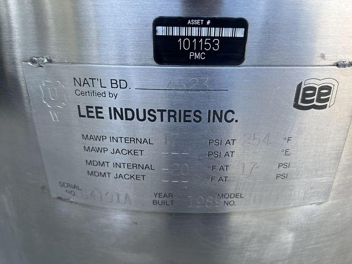 Used Tank, 26 Gallon, 100 Liter, 316 Stainless Steel, 17 PSI, Removable Top #S744580