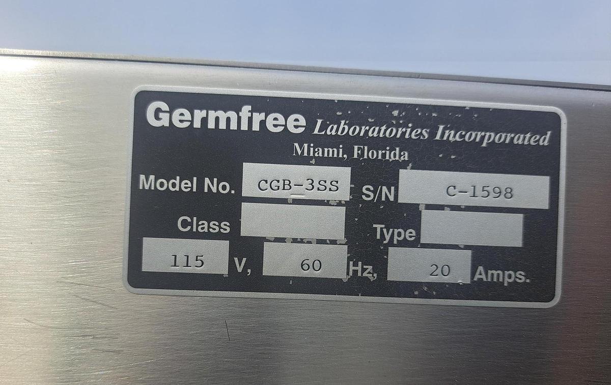 Used Lab Equipment, GermFree CGB-3SS, Stainless Steel, Negative Pressure Glovebox, 75 CFM Filtration System, #5991743