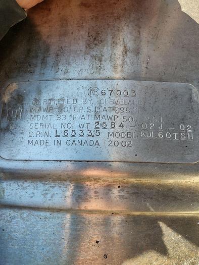 Used Kettle, 60 Gallon, S/st, Jkt, Cleveland, Mdl KDL-60T SH, #S740970