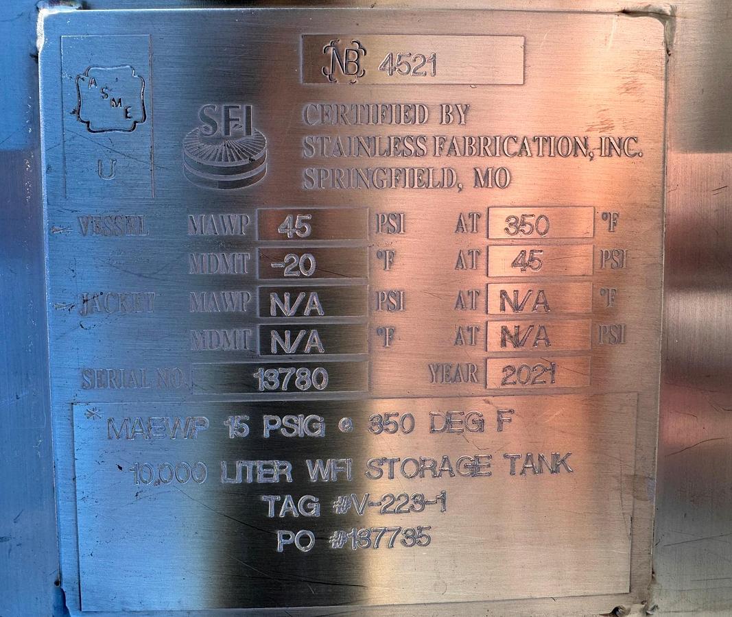 Used Tank, 2,642 Gallon (10,000 Liter), Stainless Steel, Full Vac, 45 PSI, Insulated #5991438