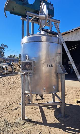 Used Tank, 500 Gallon, Stainless Steel, Jacket, Agitated, Crepaco #5991236