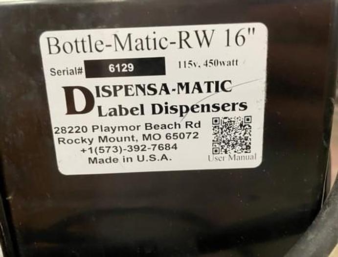 Used Labeler, Dispensamatic, Label Dispenser, Bottles, RW 16" #C745212
