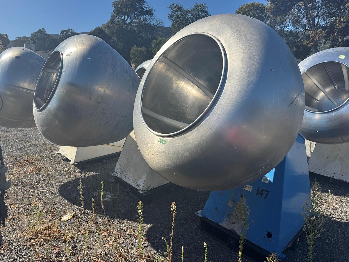 Used Coating Pan, 48" Diameter, Stainless Steel, Teflon Baffles, (2) Available, #5991574