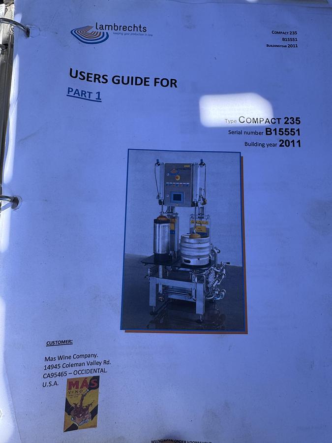 Used Filler, Keg, Sanitizer, Lambrechts, Compact 235, Tank #A743617