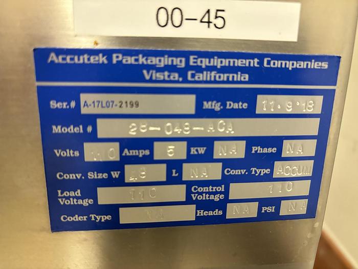 Used Filling Line, Bottle, Accutek, 2 oz, Filler, Labeler, Capper, #5991316