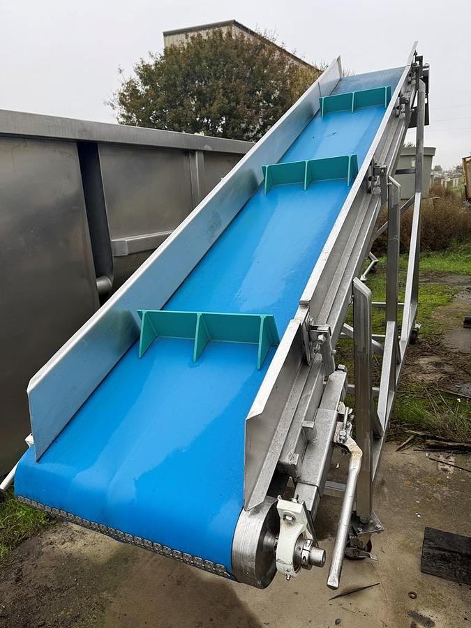 Used Conveyor, Belt, Incline, 24” W x 13’ L, Stainless Steel, Cleated, 2 HP, #5991605