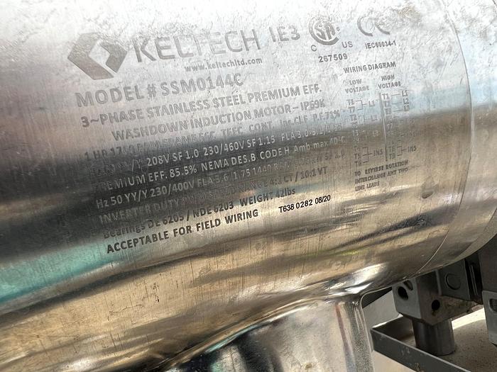 Used Conveyor, Belt, Incline, Cleated, 12" x 91", Stainless Steel, Andgar, 1 HP #C745226