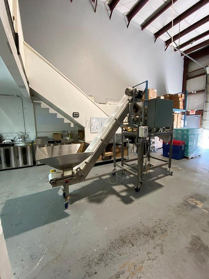 Used Filler, Weigh, Tridyne F-206, 2-Lane Net Weigh Filling System, with Conveyor, #5991637
