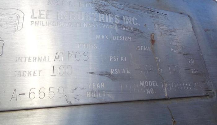 Used Kettle, 1,000 Gallon, Jacketed, Lee Triple Motion Tri-Mix, #5991268