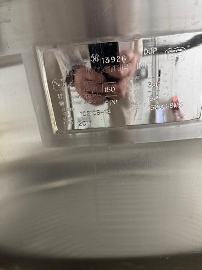 Used Kettle, 1,500 Gallon, Lee Industries, Model 1500 U9MS, Double Motion Scraper Agitated, #5991600