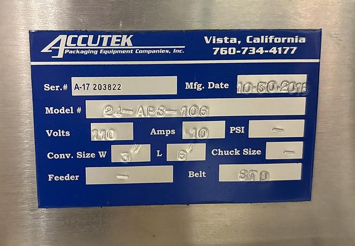 Used Filling Line, Bottle, Accutek, 2 oz, Filler, Labeler, Capper, #5991316