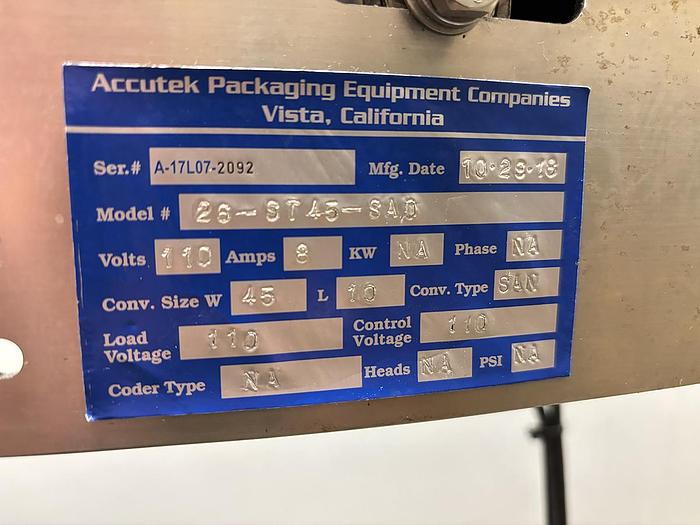 Used Filling Line, Bottle, Accutek, 2 oz, Filler, Labeler, Capper, #5991316