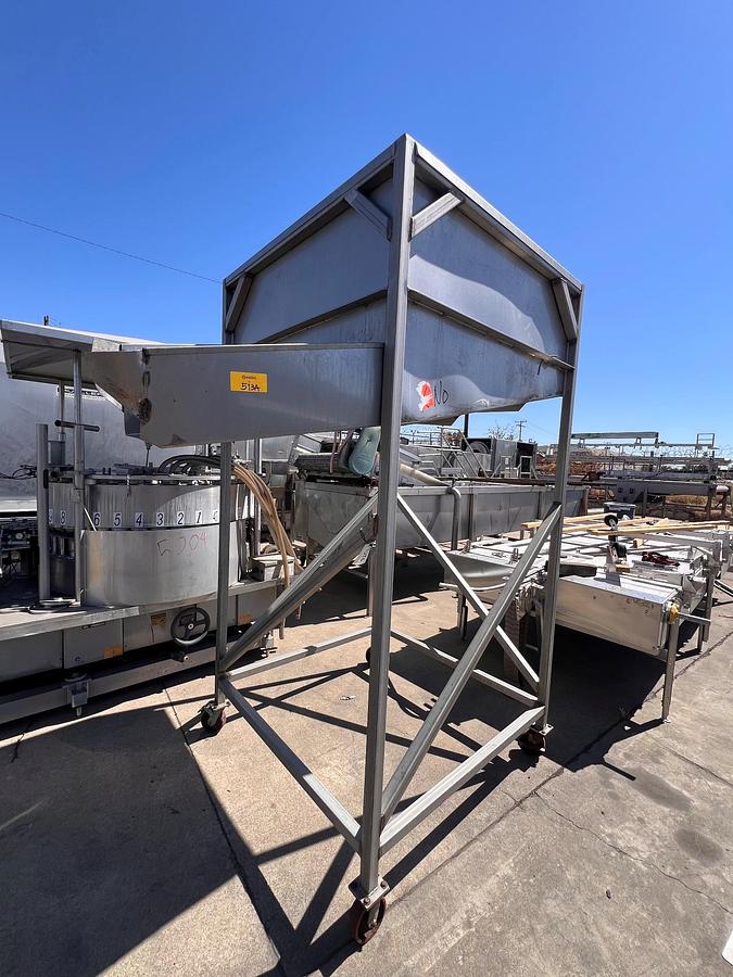 Used Hopper, 54” x 54” x 36”, Stainless Steel, Angled Discharge, Elevated, #5991530