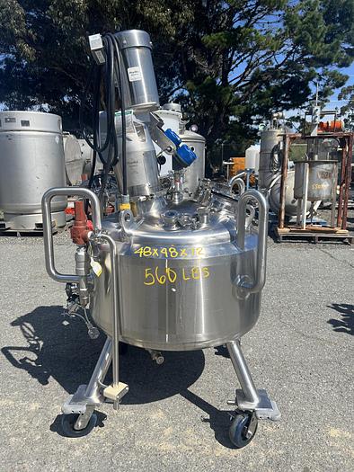 Used Reactor, 40 Gallon (150 Liters), 316L Stainless Steel, Jacketed, 45 PSI Internal, Agitated #S745436