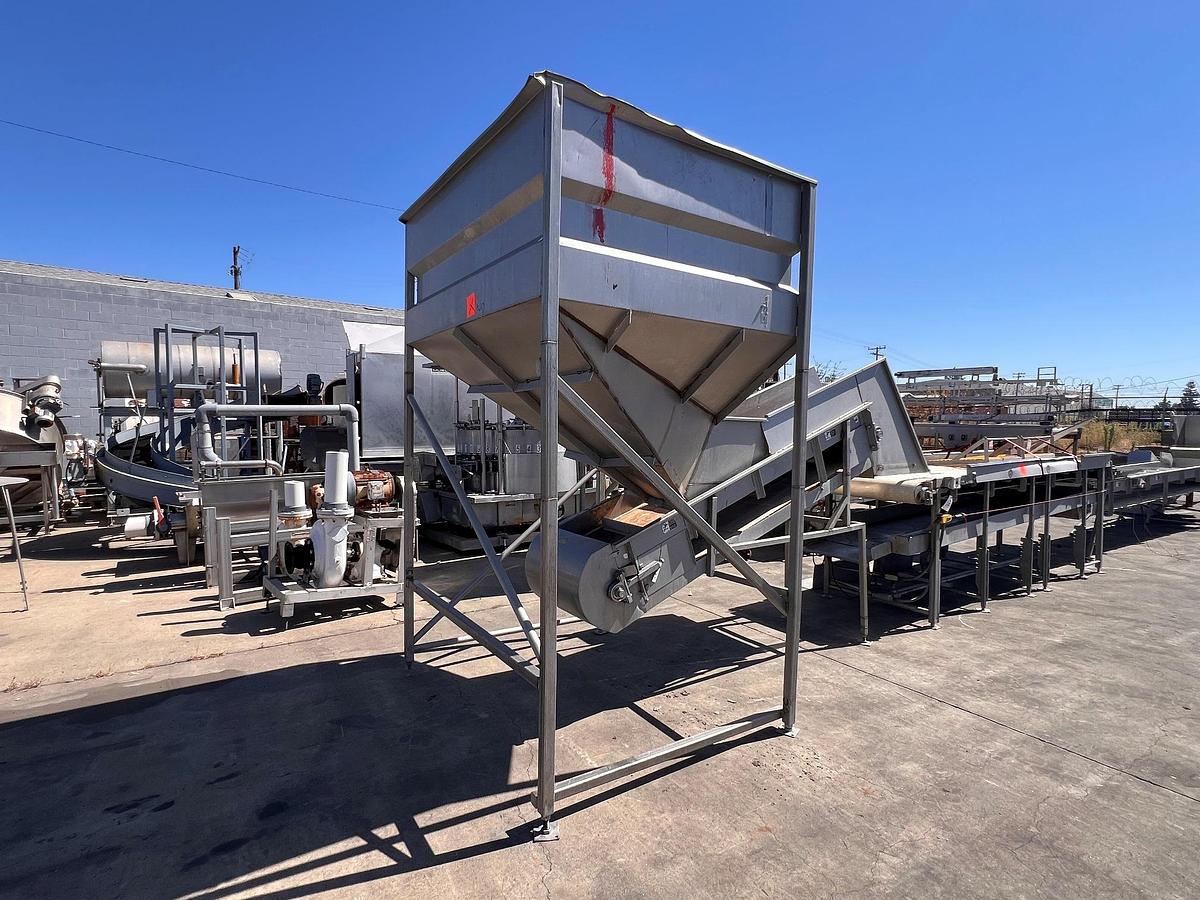 Used Hopper, Stainless Steel, Incline Metering Belt, 56”W x 72”L x 80”H, Sound Ocean Metal Fabricators, #5991524
