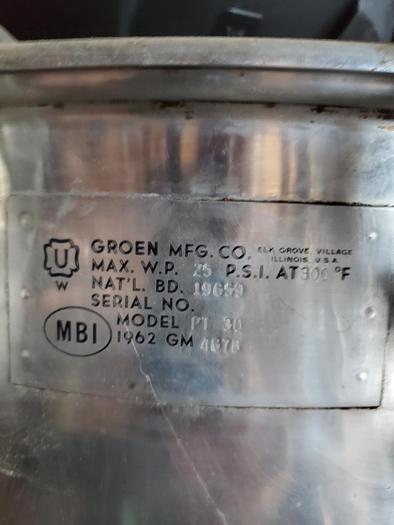 Used Kettle, 30 Gallon, Groen, Mdl PT 30, Steam, Jacketed - #4702530