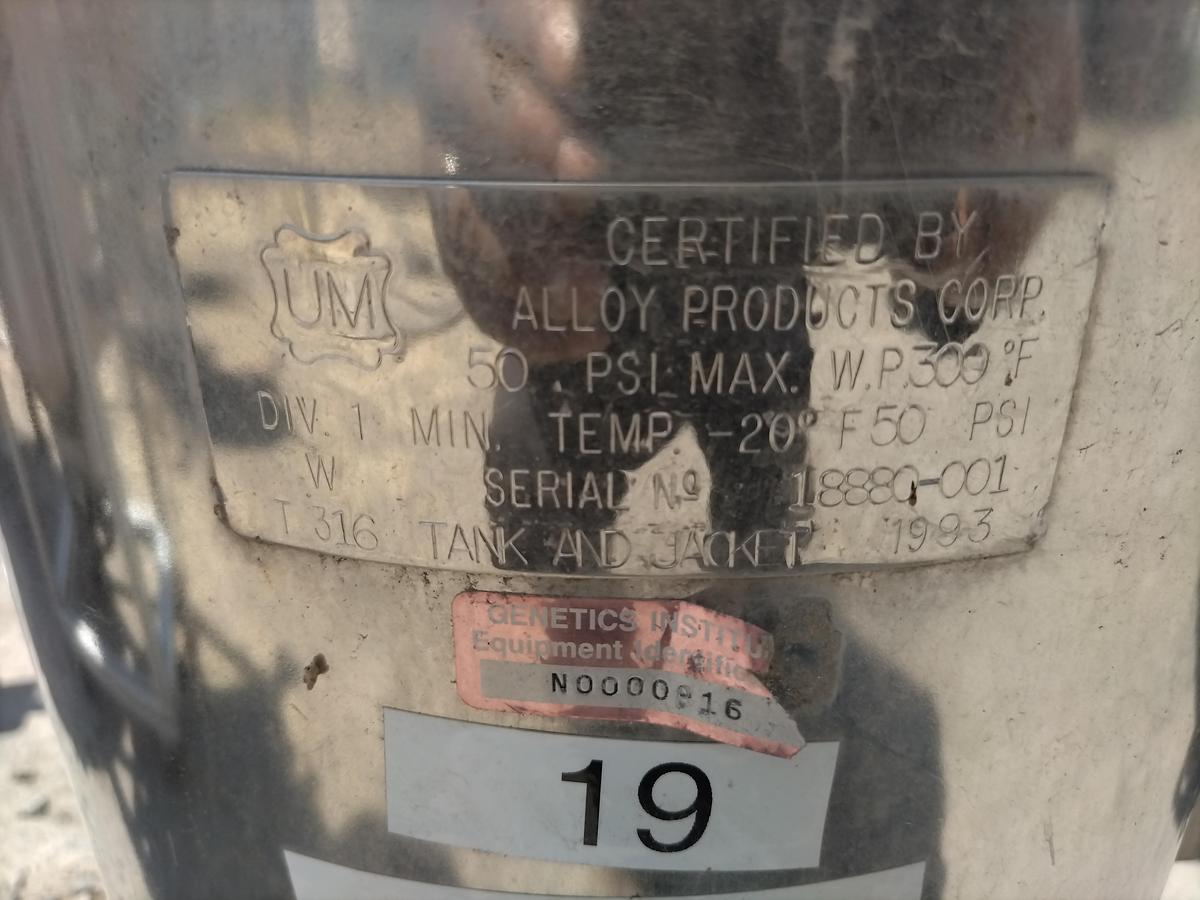Used Tank, 10 Gallon, Stainless Steel, Jacketed, Alloy Products, #5991482