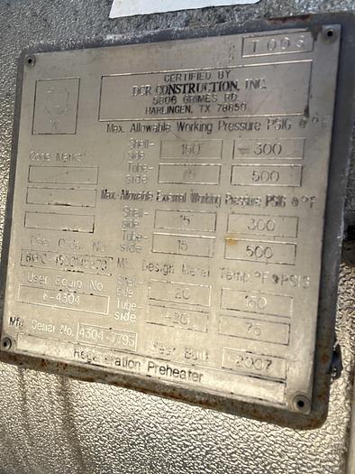 Used Heat Exchanger, Shell & Tube, 613 SF, DCR, S/St