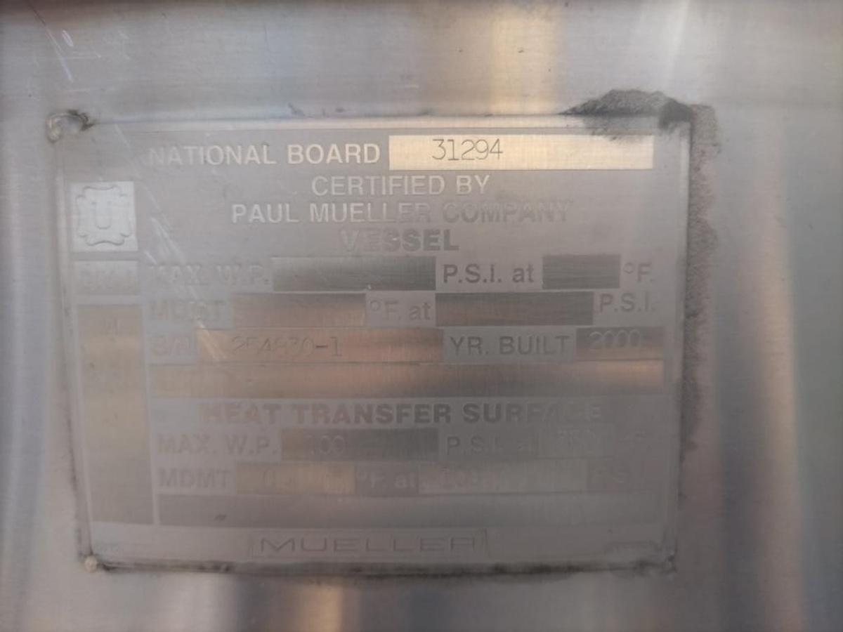 Used Kettle, 300 Gallon, Stainless Steel, Jacketed, Scrape Surface Agitation, Mueller,#5991921