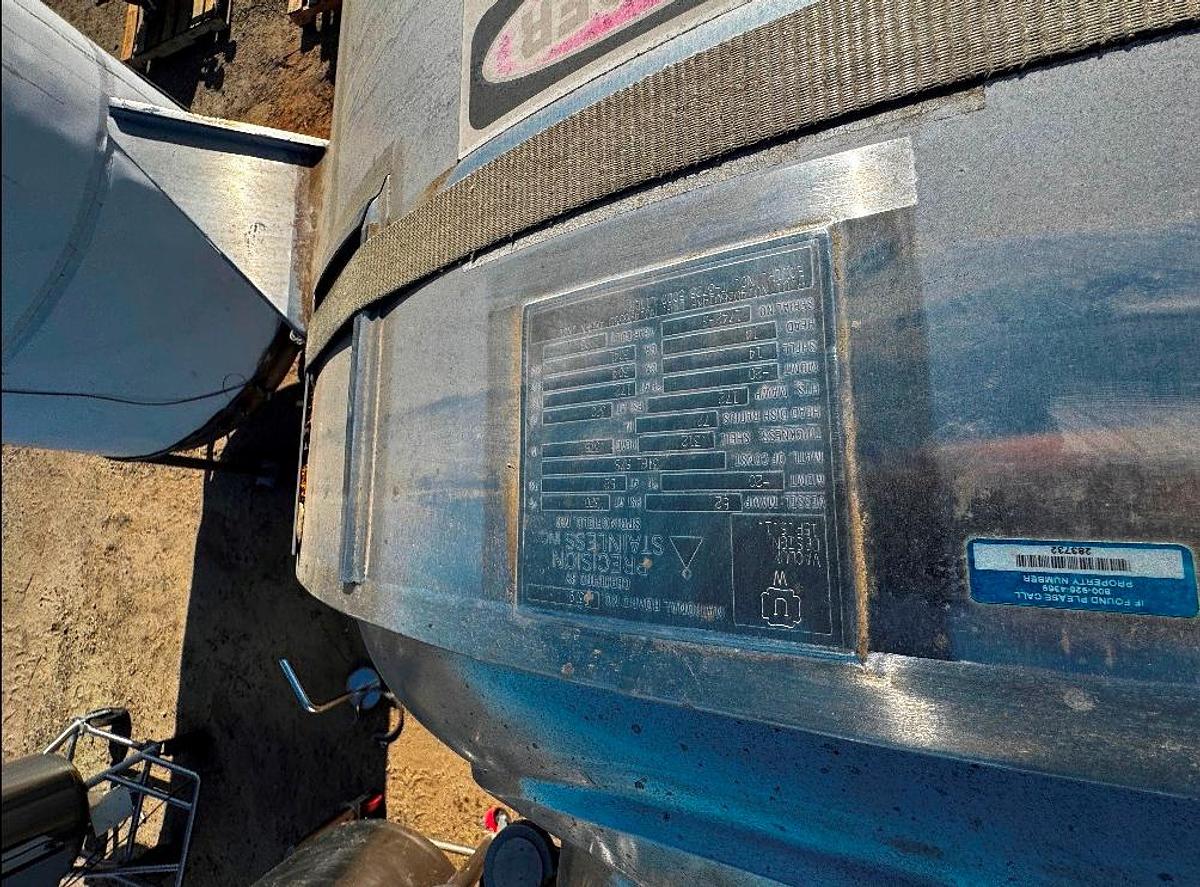 Used Tank, 1,320 Gallon (5,000 Liter), Jacketed, Agitated, 316L Stainless Steel, 100 PSI, #5991478