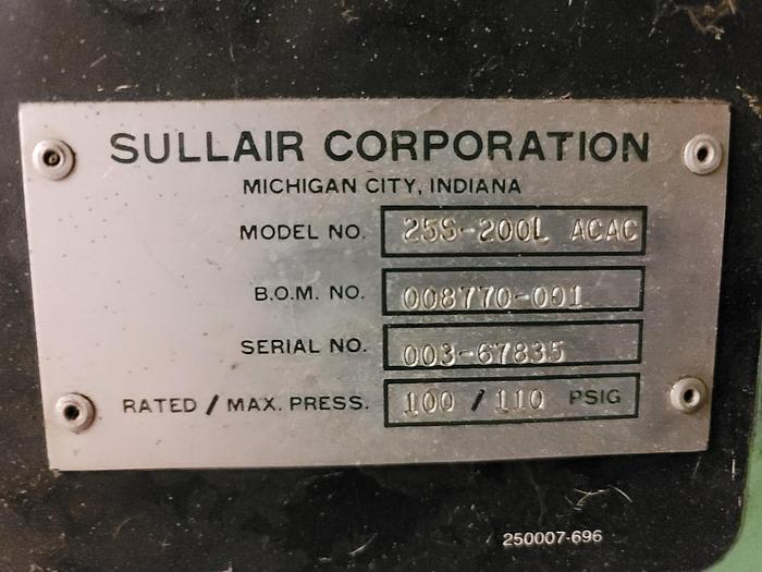 Used Compressor, 200 HP, Sullair, Model 25S-200L ACAC - #4874149