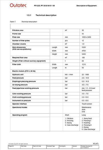Unused Filter Press, 41" x 94", LAROX, PF 15 Series , Concentrate Filter Press #5991216
