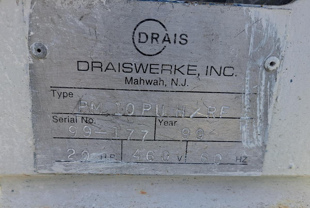 Used Mill, Dispersion, Draiswerke, Stainless Stel, 20HP, PM 10 PU H/RF, #5991897