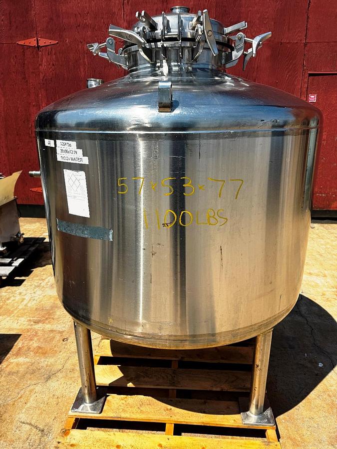 Used Tank, 290 Gallon (1,100-Liter), 316L Stainless Steel, Jacketed, Full Vacuum, Mueller, #