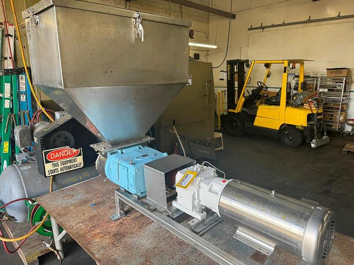 Used Pump, Positive, Waukesha, Model 224, 10 HP, Rectangular Flange, Feed Hopper #S745409