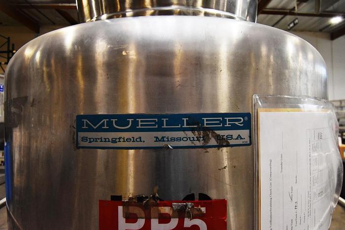 Used Tank, 100 Gallon, 316 Stainless Steel, Agitated, Pressure Vessel, Mueller #5991056