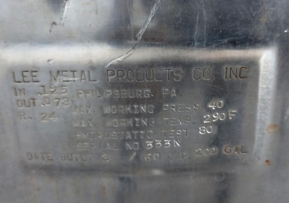 Used Kettle, 200 Gallon, Jacketed, Stainless Steel, Agitator, Lee Industries, 2 HP, #5991933