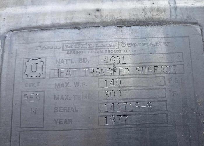 Used Tank, 1,600 Gallon, S/st, Agit, Jkt, Mueller #S745165