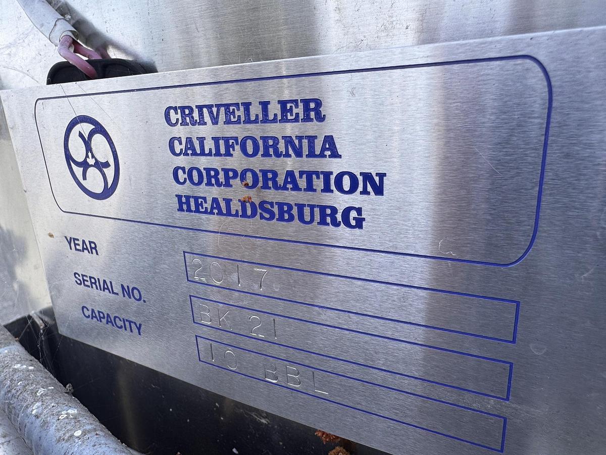 Used Tank, 375 Gallon, 304 Stainless Steel, Jacketed Fermenter, Criveller, Cone Bottom, #5991399