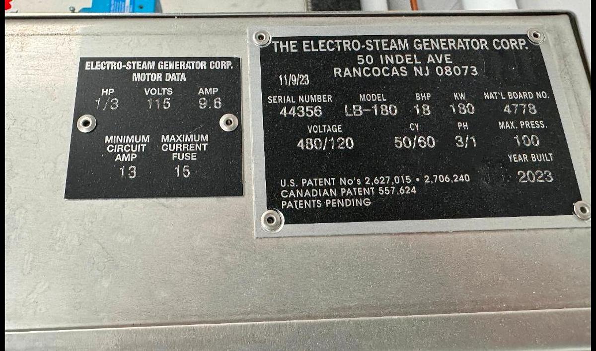 Used Boiler, 18 HP, Electro-Steam Model LB-180, Clean Steam, 180 KW, #5991905