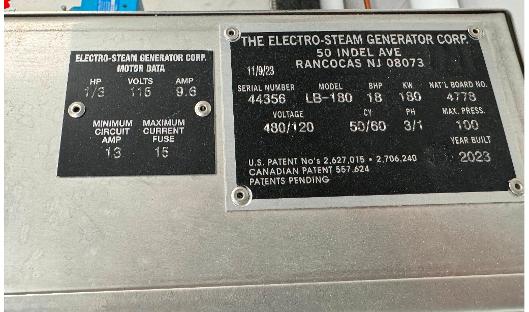 Used Boiler, 18 HP, Electro-Steam Model LB-180, Clean Steam, 180 KW, #5991905