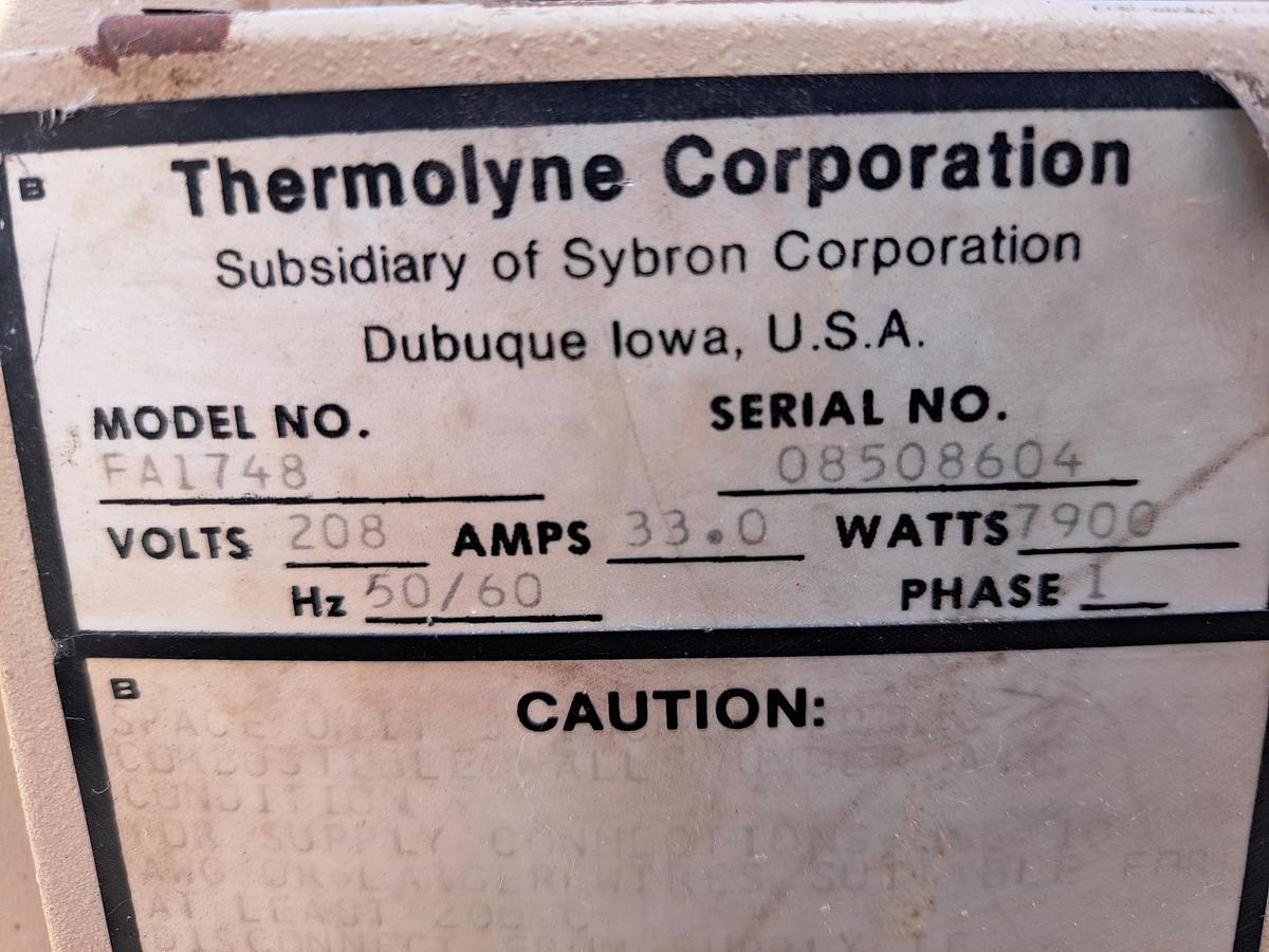Used Furnace, Kiln, Thermolyne, Mdl FA1748, 17-1/2"l x 9-1/2"w #C735492