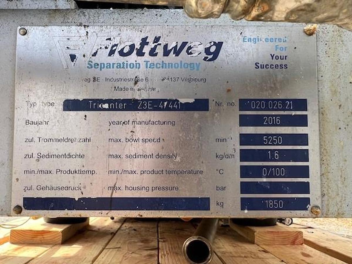 Used Centrifuge, Flottweg Tricanter, Model Z3E-4/441, 2016, Stainless Steel, With Controls, #5991393