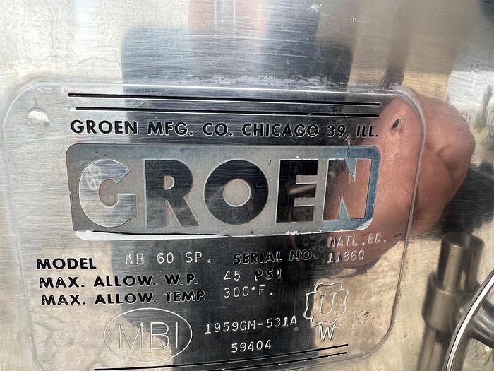 Used Groen Model KR-60 SP, 60 Gallon Stainless Steel Kettle #S744983
