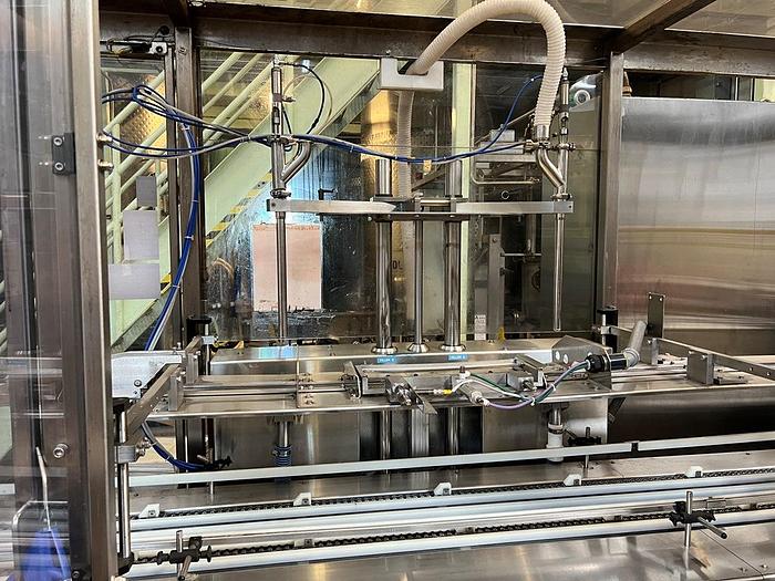 Used Filamatic 2-Head Cubitainer Filler and Capper with Conveyor